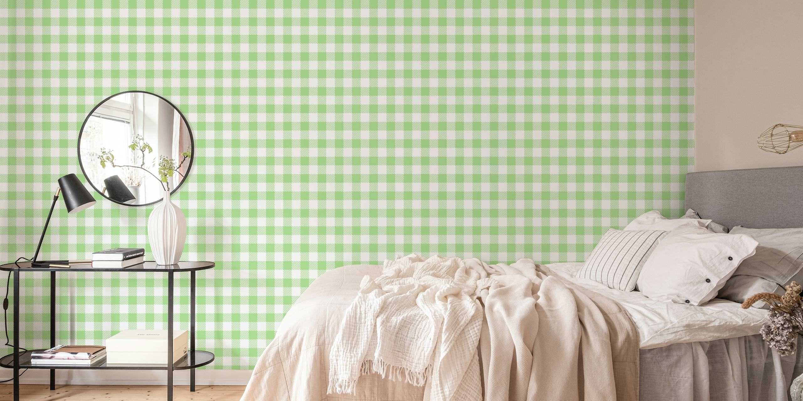 Abstract Chess Green papel pintado en una habitación