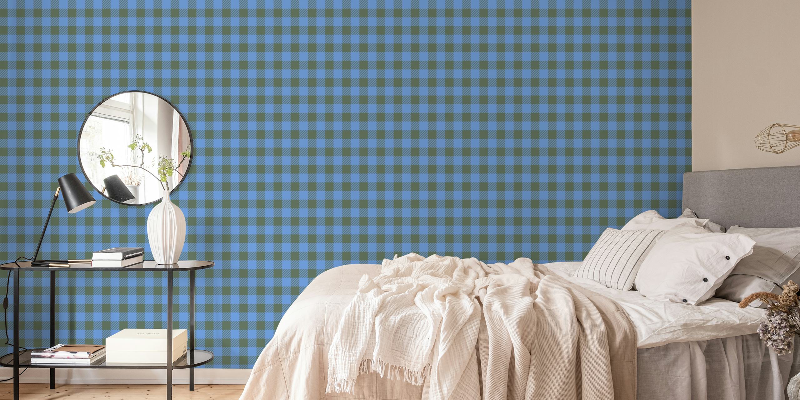 Checkerboard pattern in green and blue tones wallpaper