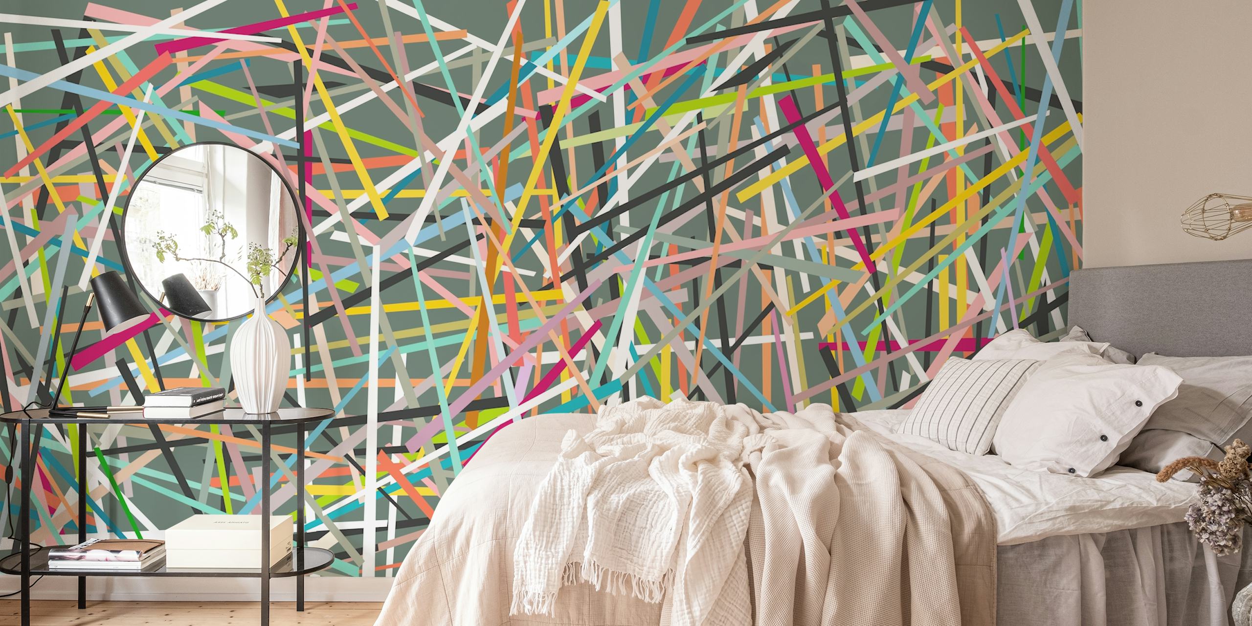 Graphiques colorés d'une multitude de lignes sur fond gris, style moderne, wallpaper
