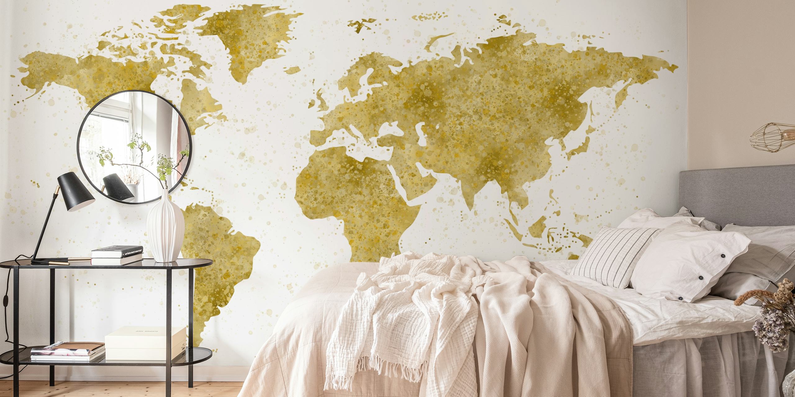 Mural de papel pintado World Map Mural Gold en una habitación