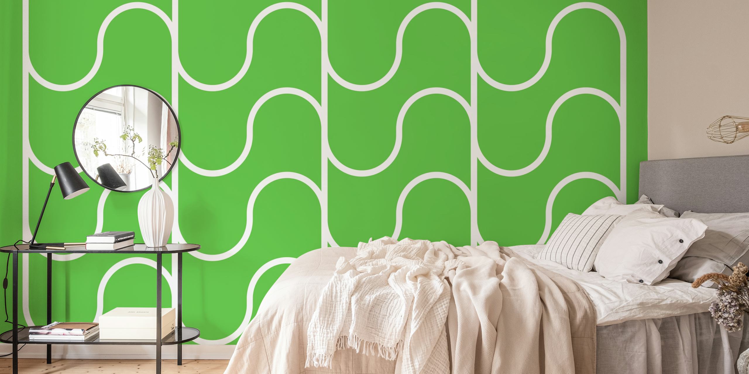 Carta da parati Elegant Viridian Swirls in una stanza