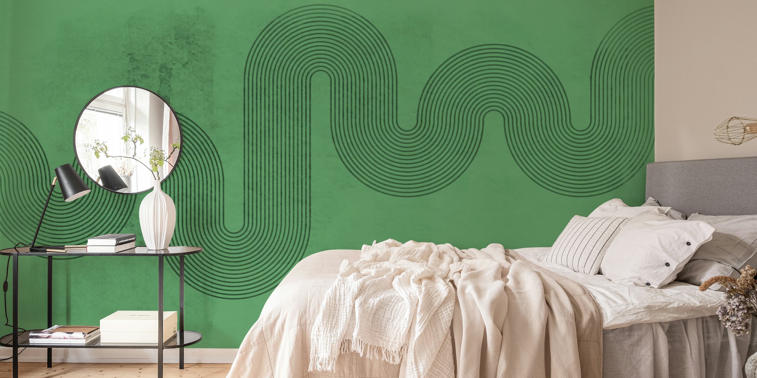 Green abstract linear pattern wallpaper with a textured background