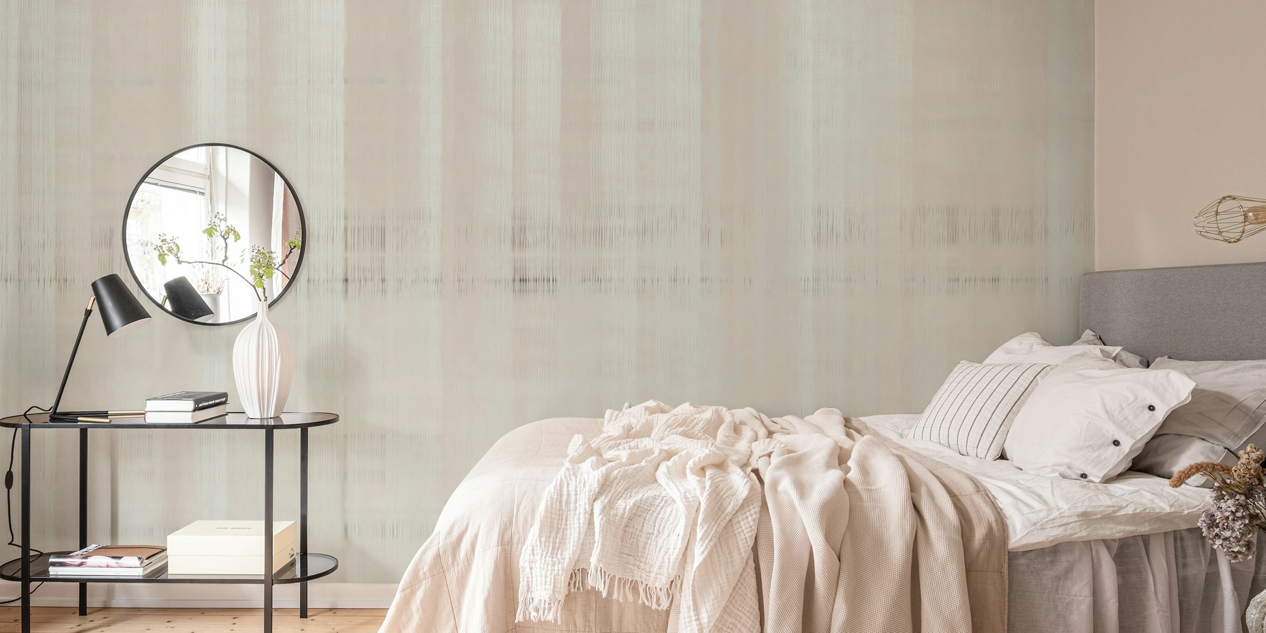 Textured beige and off-white linen pattern wallpaper