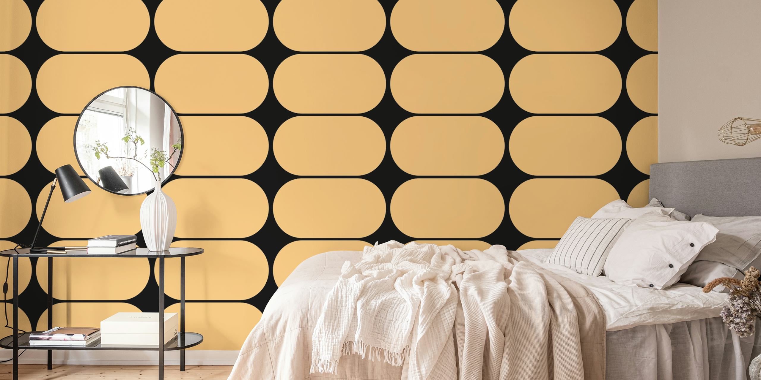 Gold and black geometric pattern wallpaper