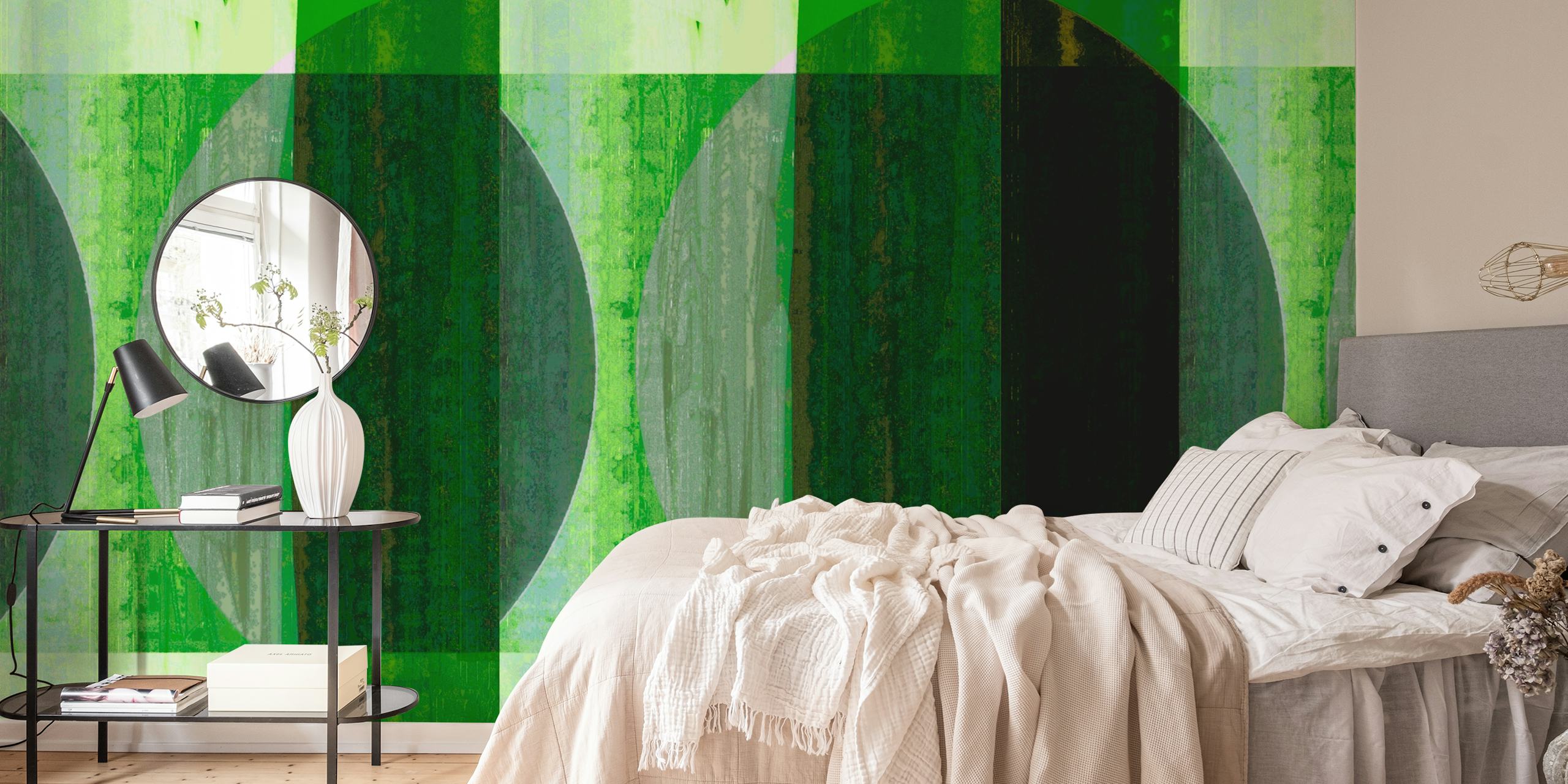 Mid Century Bauhaus Retro Green wallpaper in a room