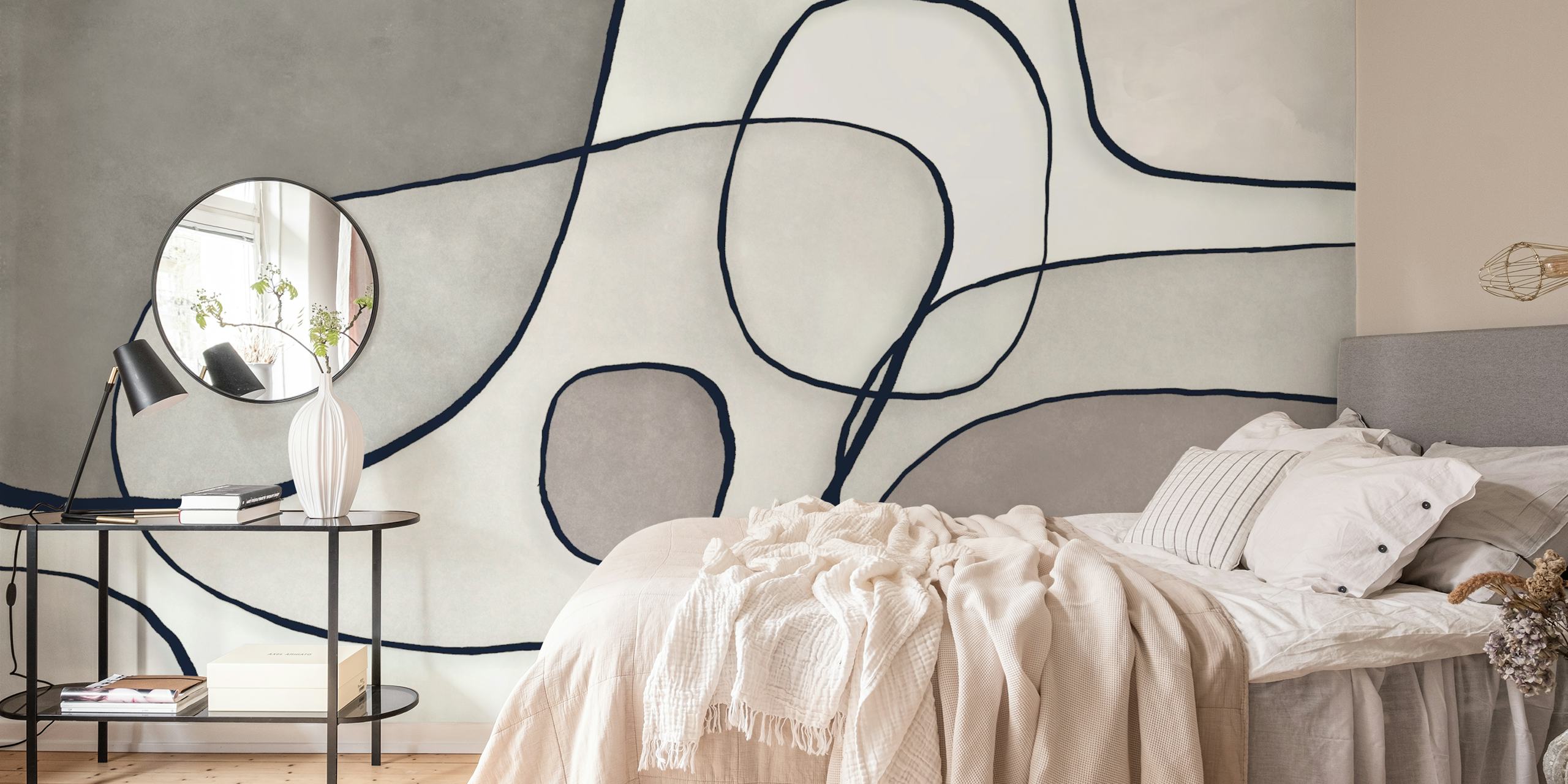 Artistic geometric wallpaper in a stylish room