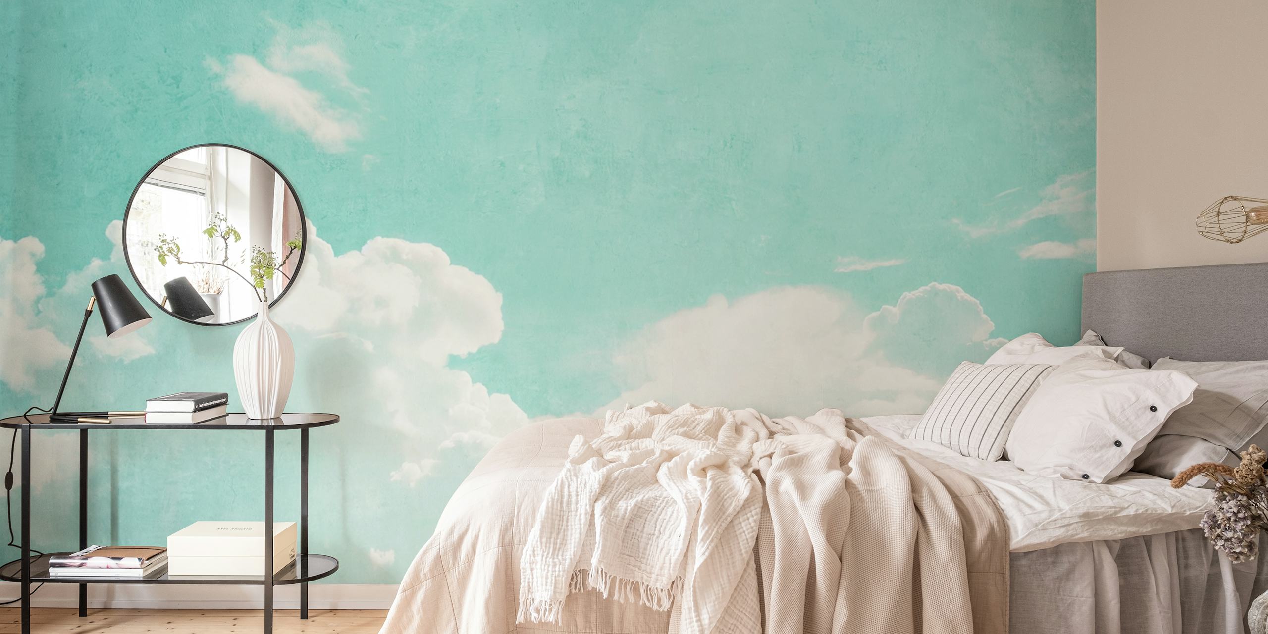 Aqua Sky Serenity Clouds wallpaper in a room