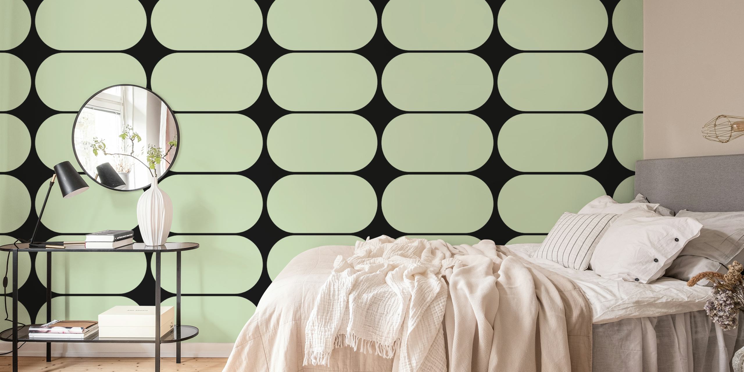 Mid-Century Pebbles Abstract Sage wallpaper design