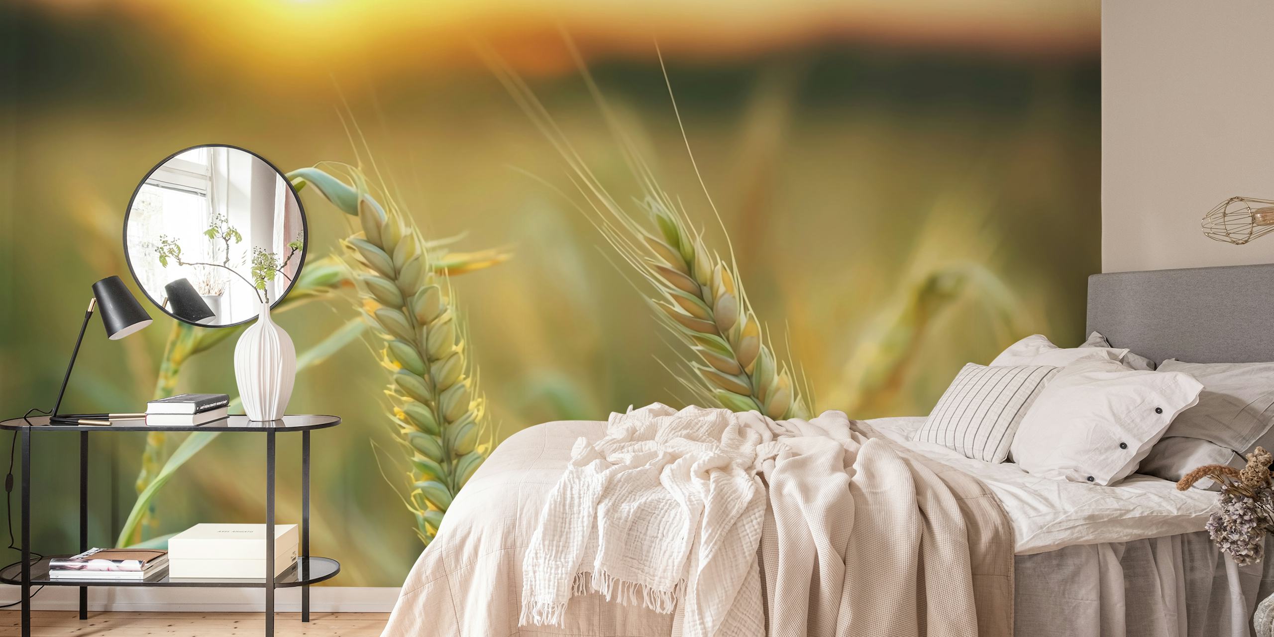 Papel tapiz Golden Wheat Fields en una habitación