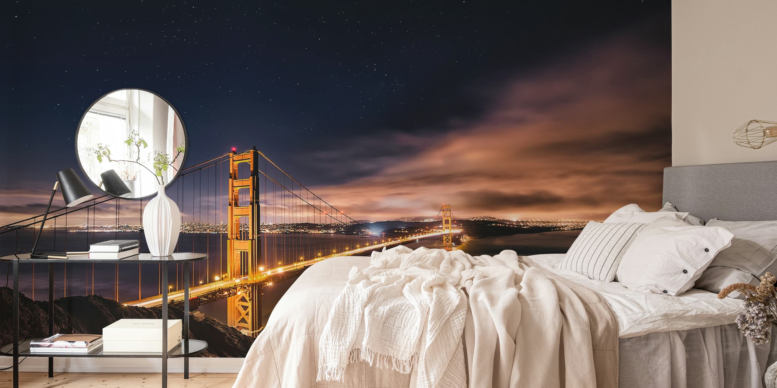 Golden Gate Bridge på natten med stjärnor