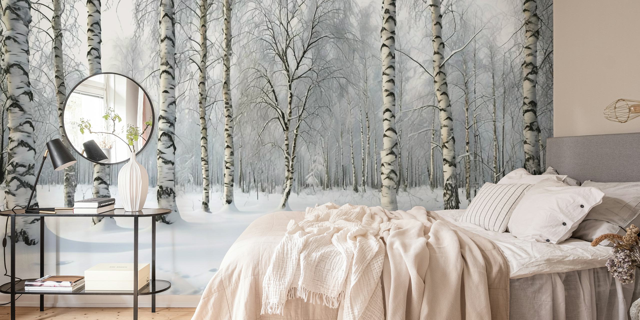 Winter Birch Serenity wallpaper in a room