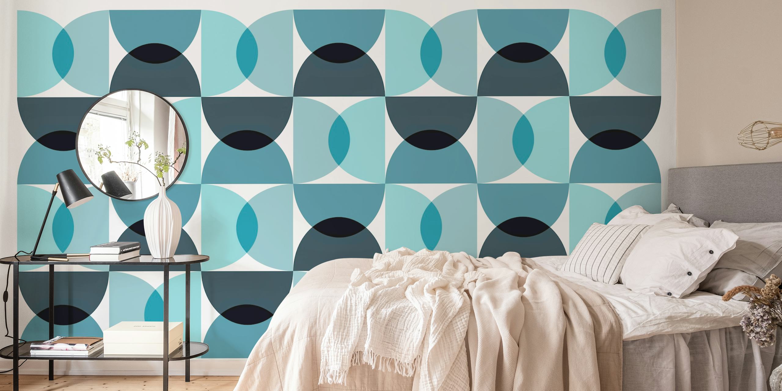 Design de papel de parede Retro Waves em um quarto