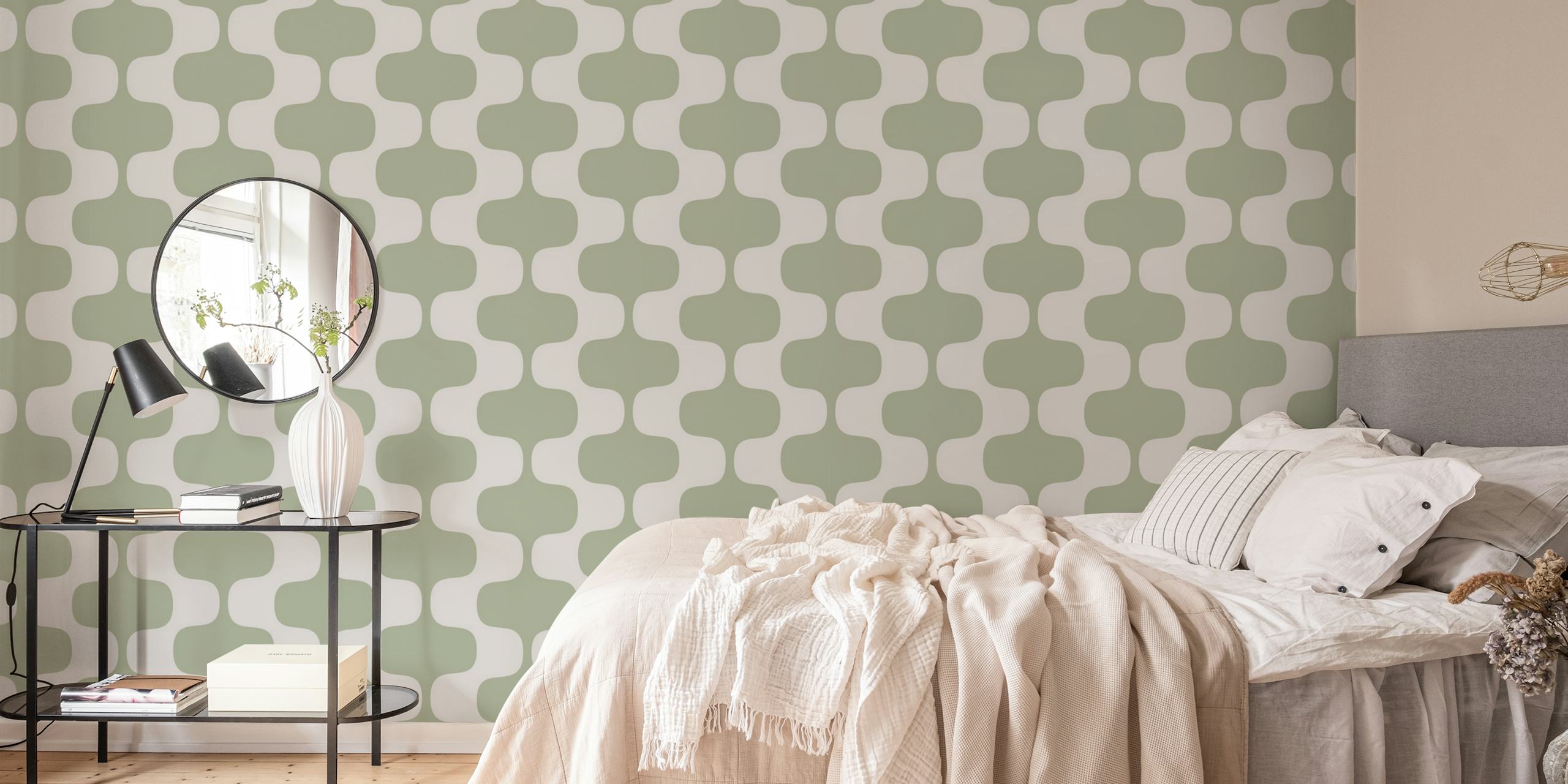 Sage Geometric Harmony wallpaper in a room