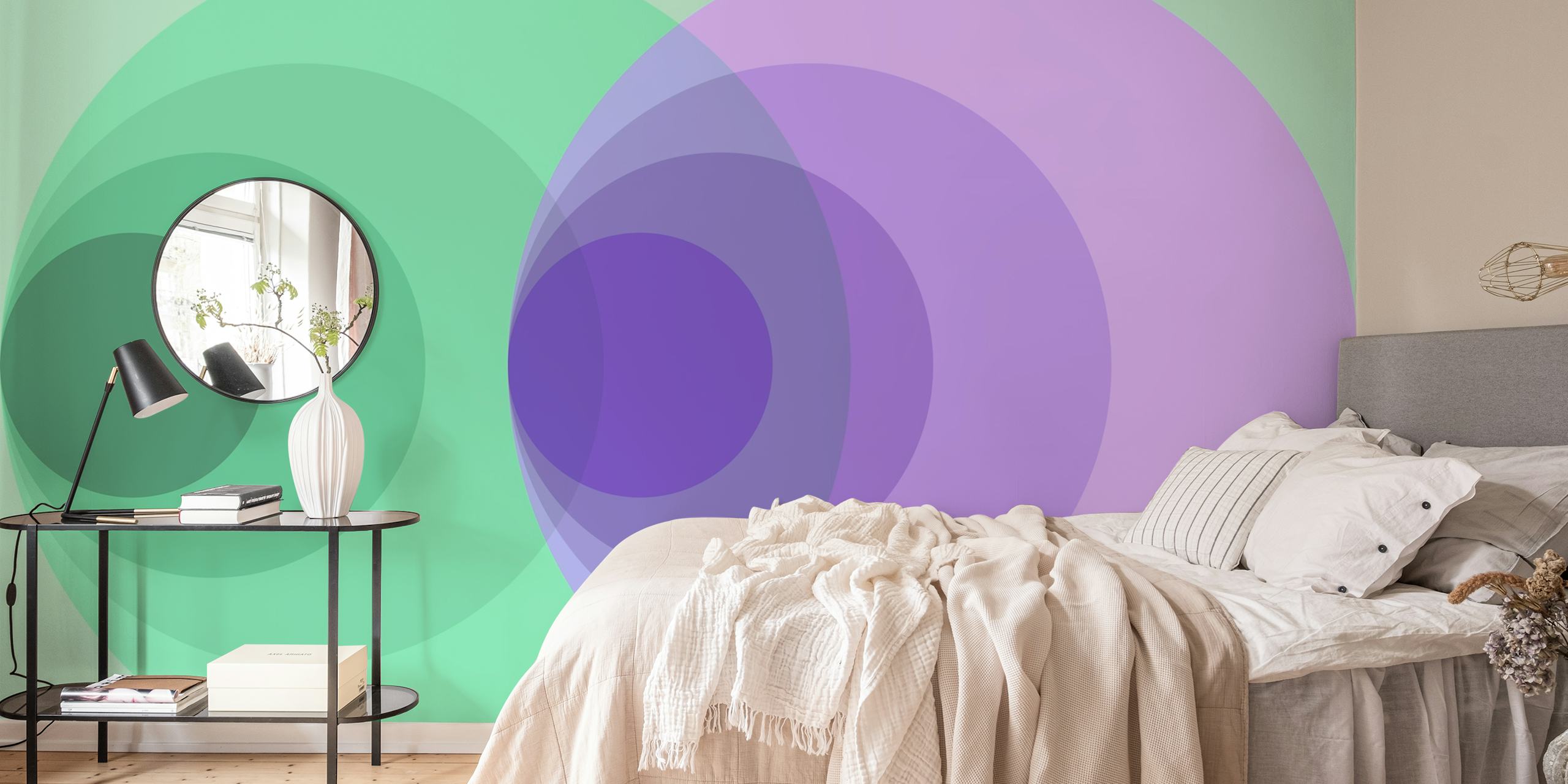 Abstract Color Orbit wallpaper in a room