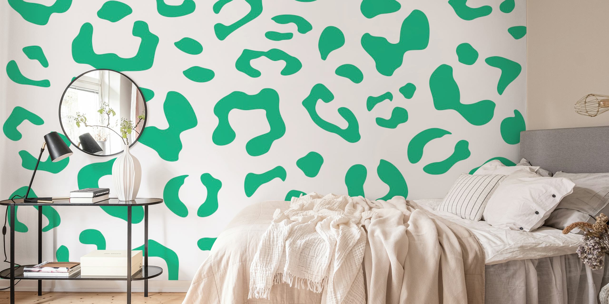 Pink Green Panther tapetdesign i ett rum