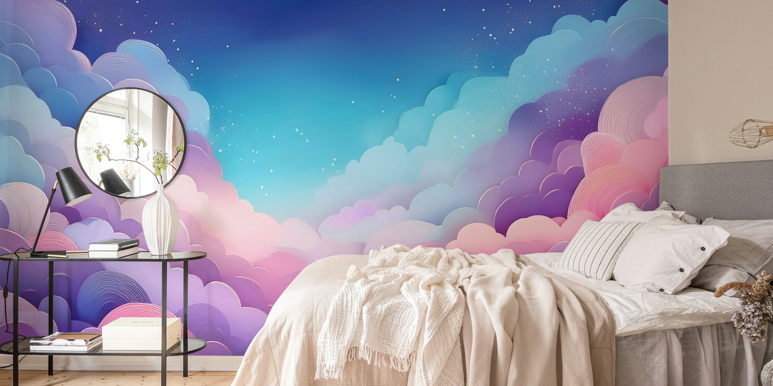Fantasy sky wallpaper in a modern room
