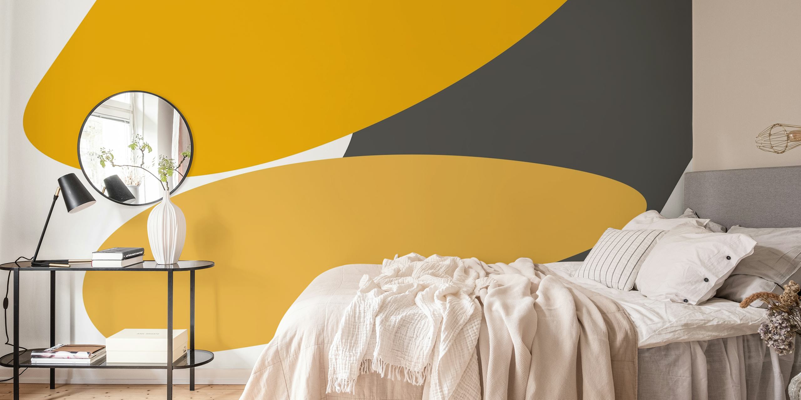 Amber Abstract Shapes wallpaper in a modern room