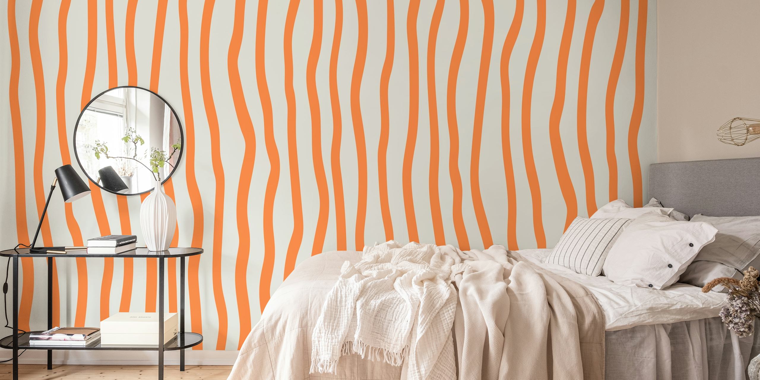 Orange wavy stripes on white background wallpaper