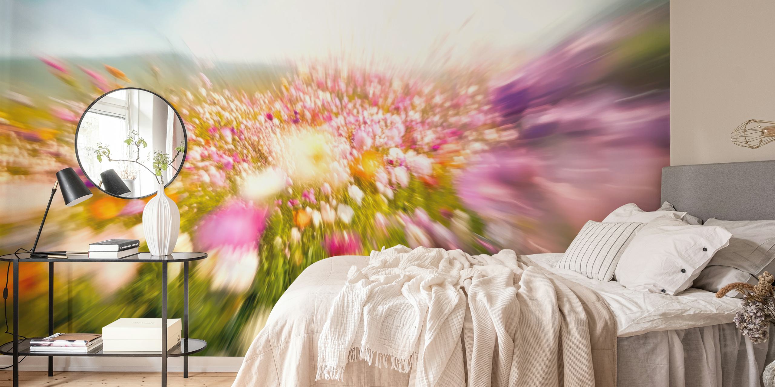 Radiant Flower Burst wallpaper in a room