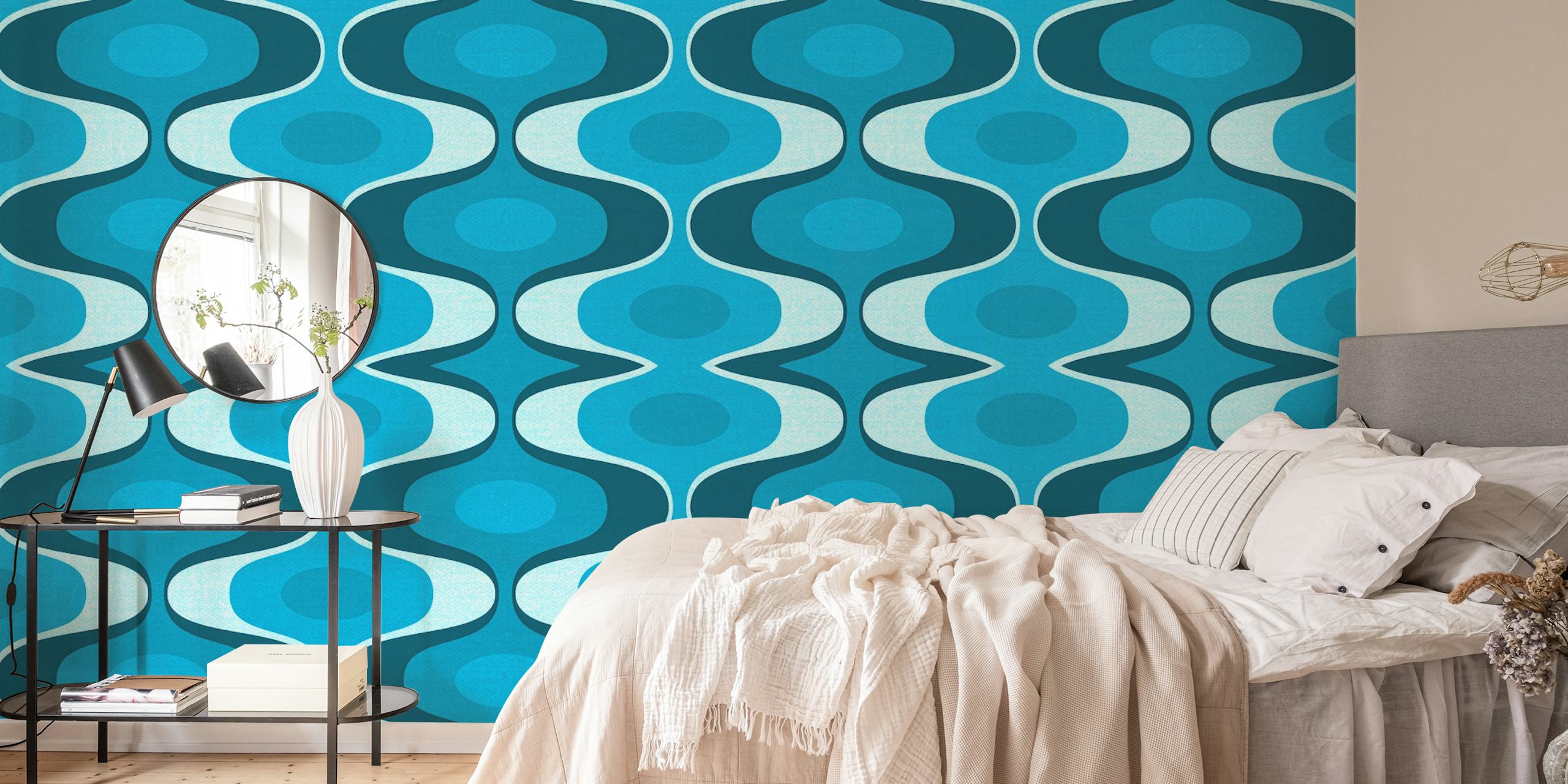 Teal Scandinavian Vintage tapetti huoneessa