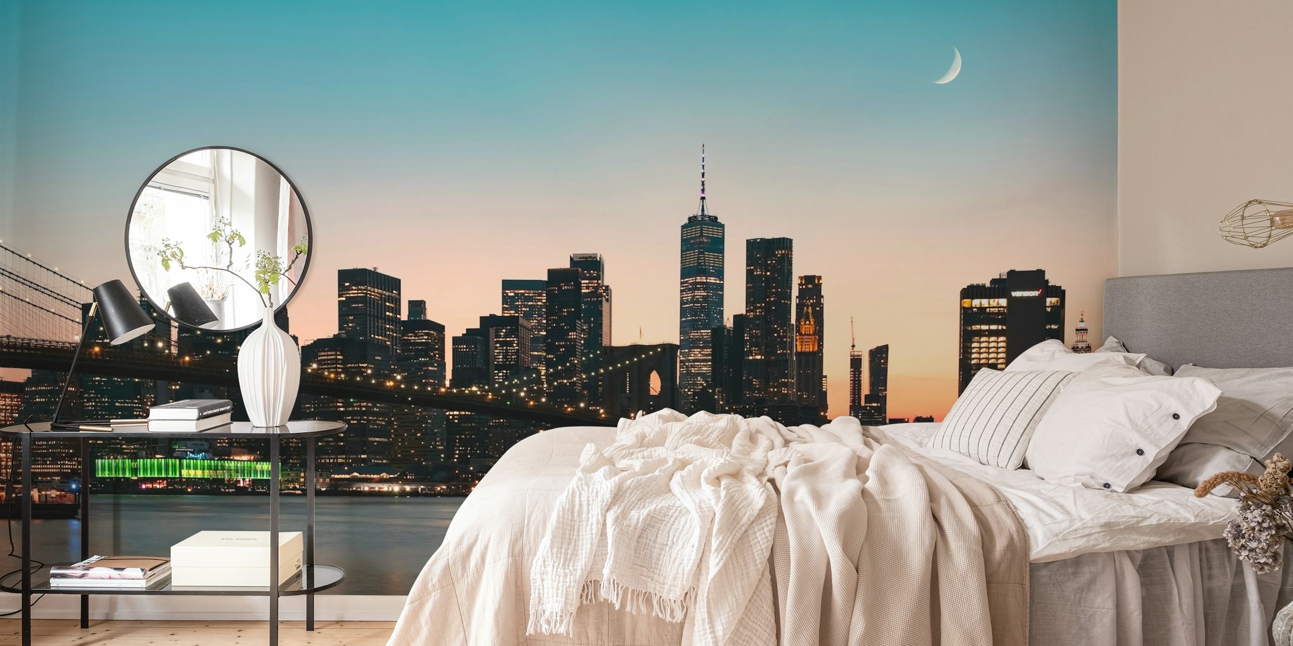Tapetti Moonrise Manhattanin horisontissa