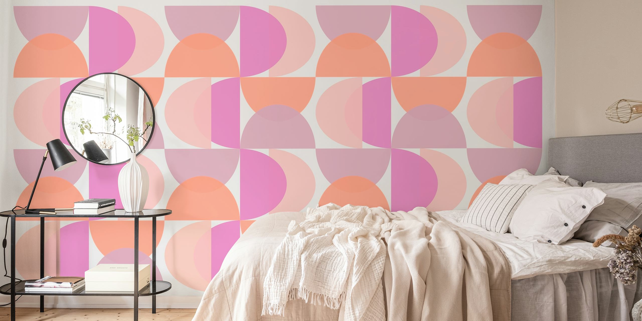 Geometric pattern with pink and purple shapes wallpaper