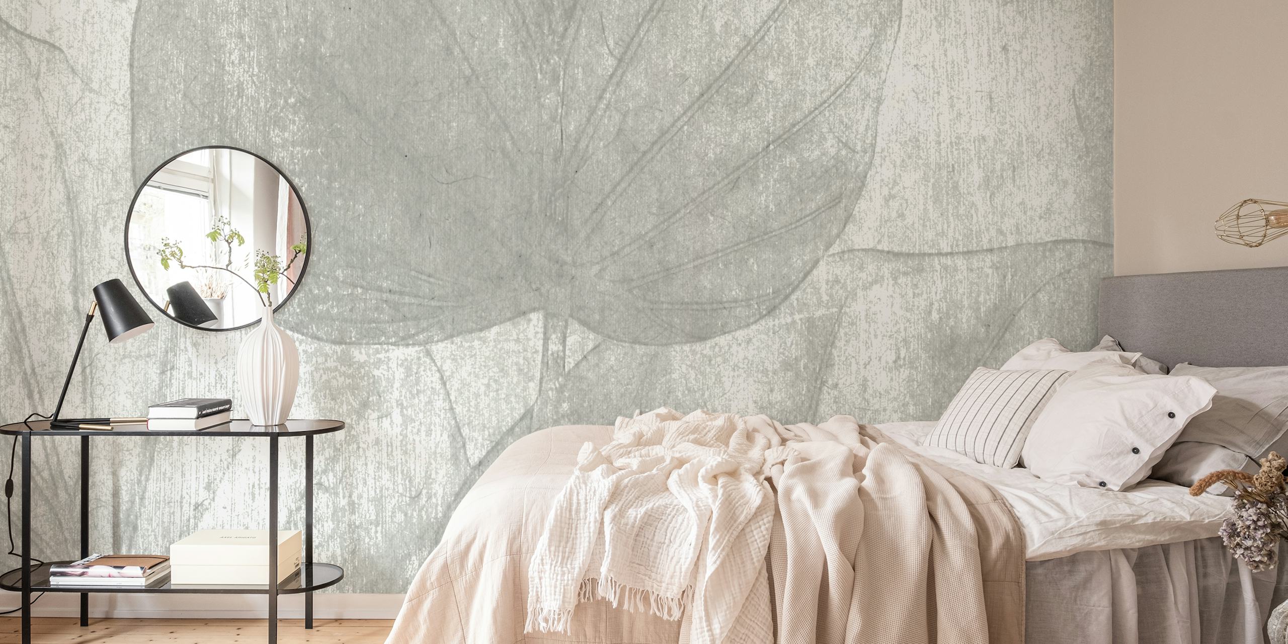 Papier peint Grey washed tropical leaves dans une chambre