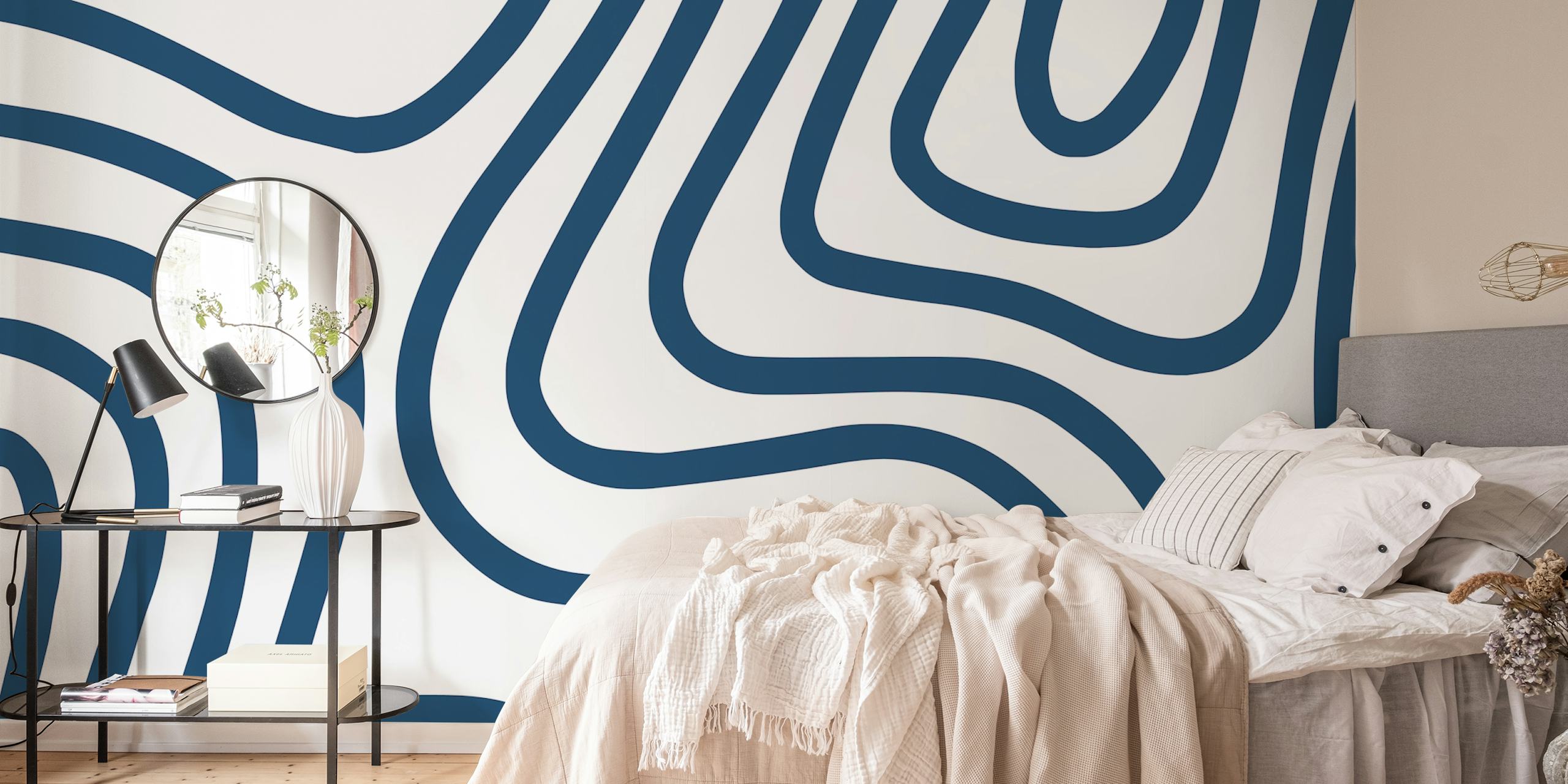 Navy blue abstract line pattern on white background wallpaper