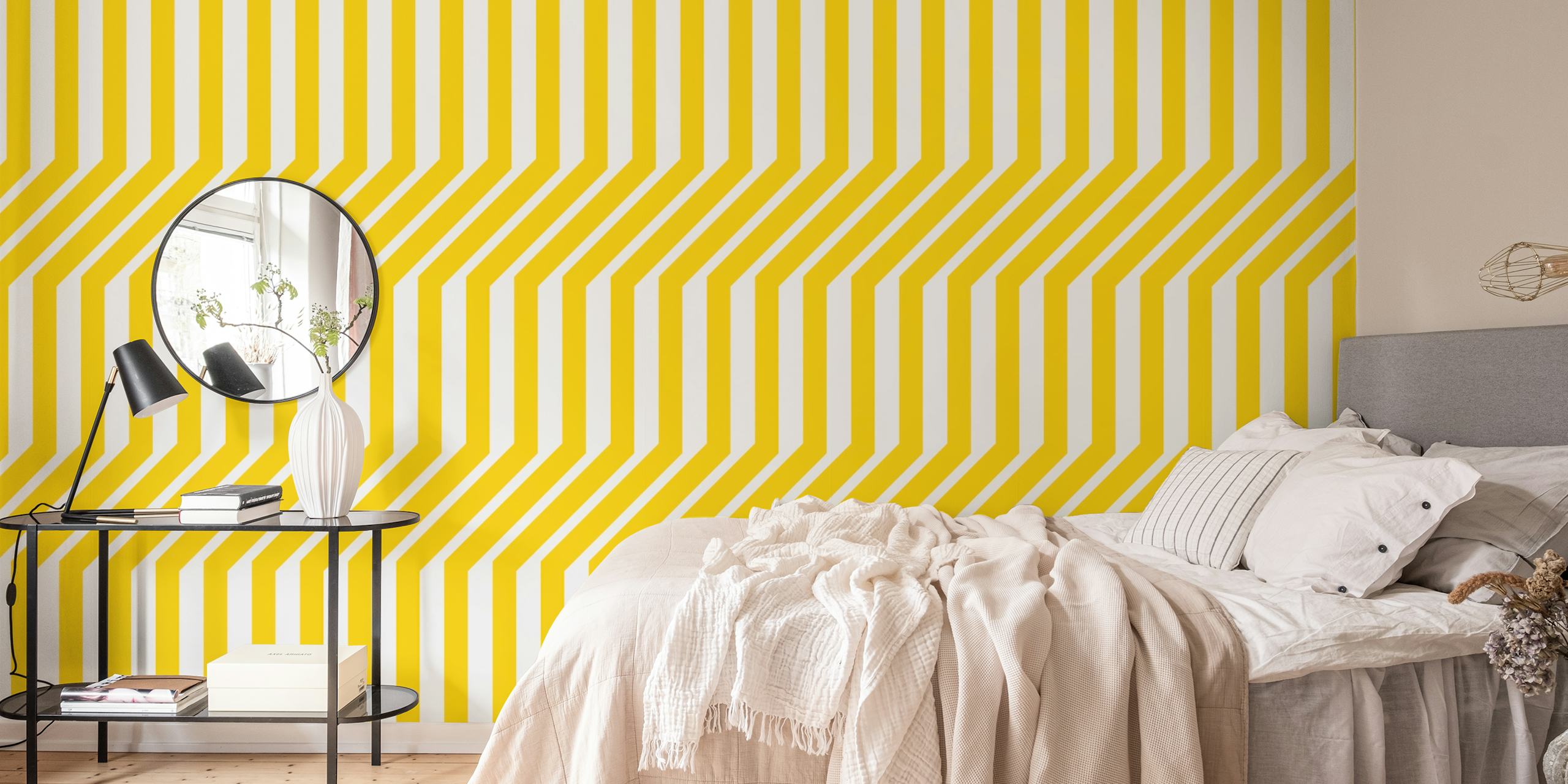 Stripes Mid Century Yellow wallpaper in a room