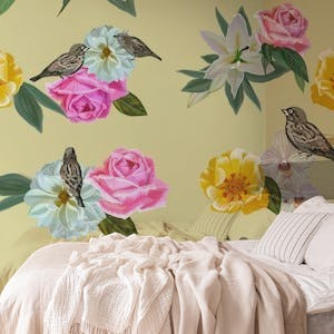 Roses and birds yellow
