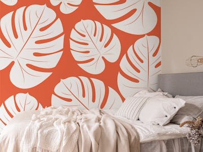 White Palm Leaf Orange Accent