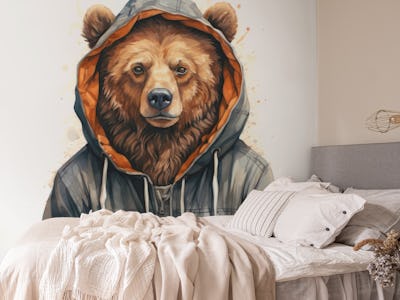 Watercolor Cartoon Grizzly Bear in a Hoodie
