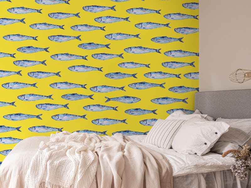 Shimmering Sardines Shoal on Yellow Orange