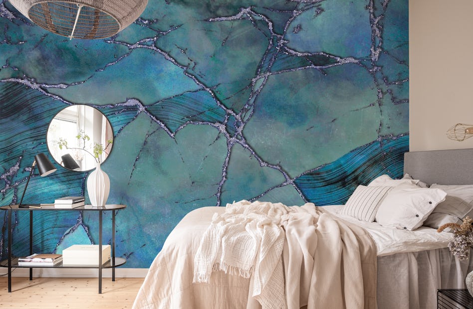 klauw zege Beschrijvend Luxe blauw marmer behang | Happywall
