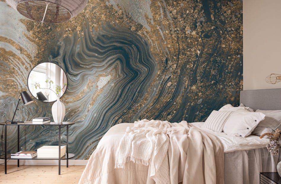 Liquid Marble Geometric wallpaper in grey & gold
