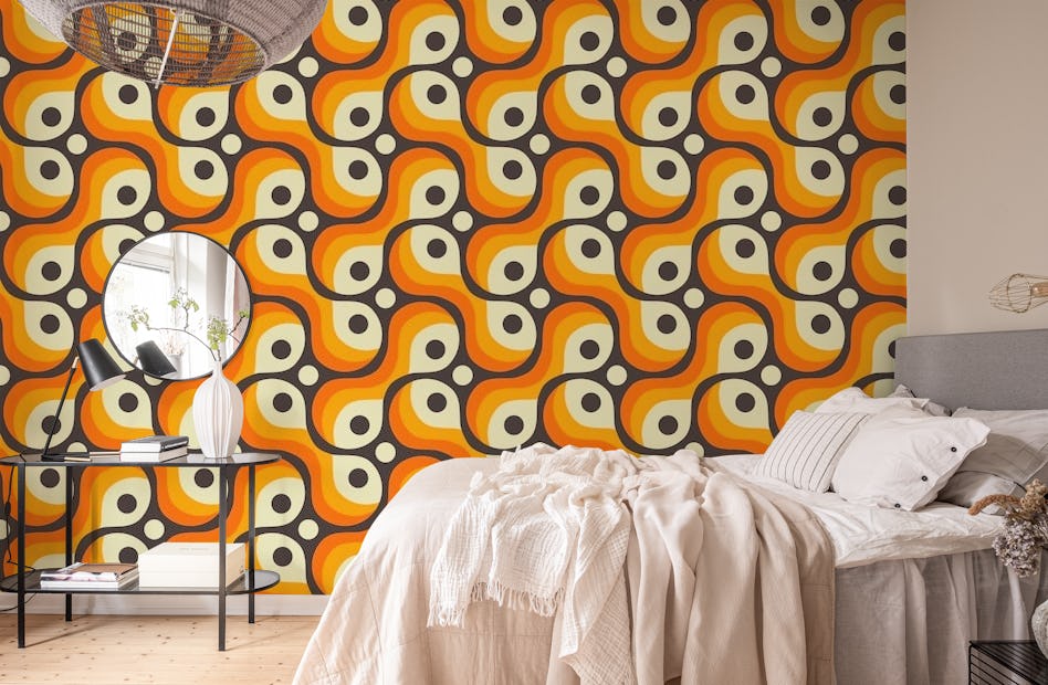 Af en toe erectie Trouwens 2202 Oranje retro patroon behang | Happywall
