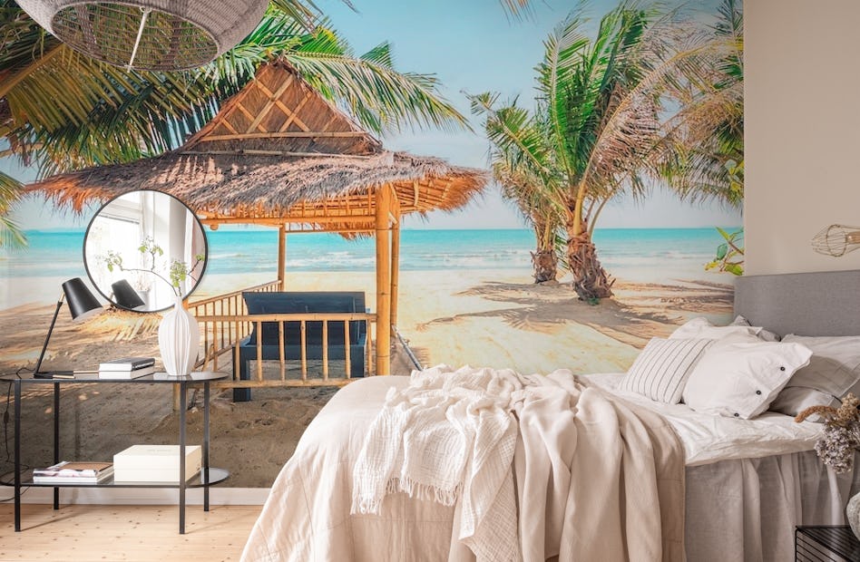 tropical beach hut wallpaper