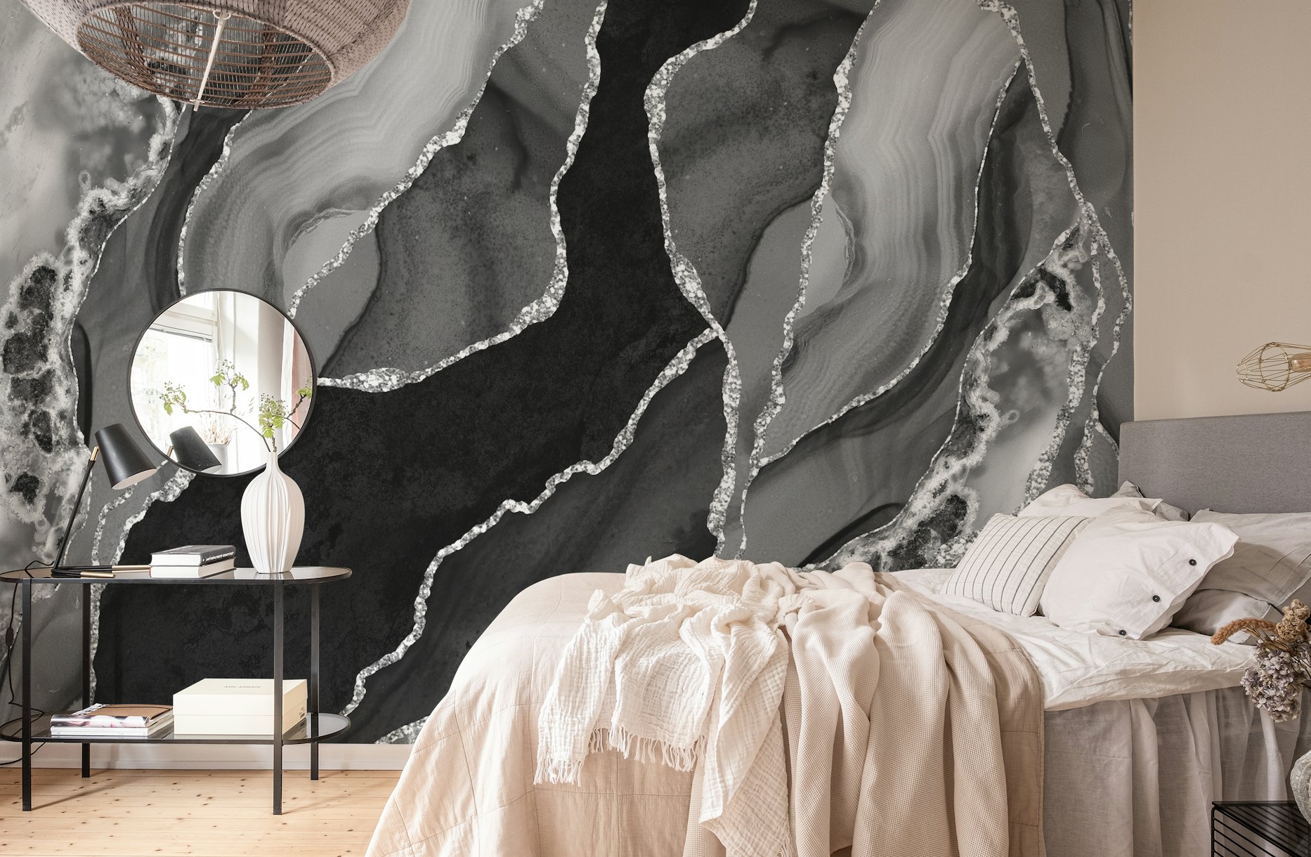 Black & gold Wallpaper bedroom marble Wall Mural + FREE