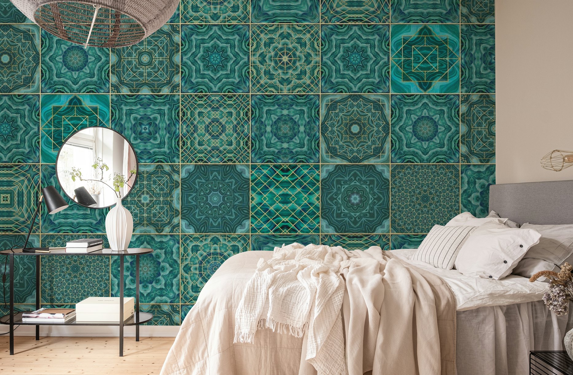 Vintage Teal Moroccan Tiles tapet
