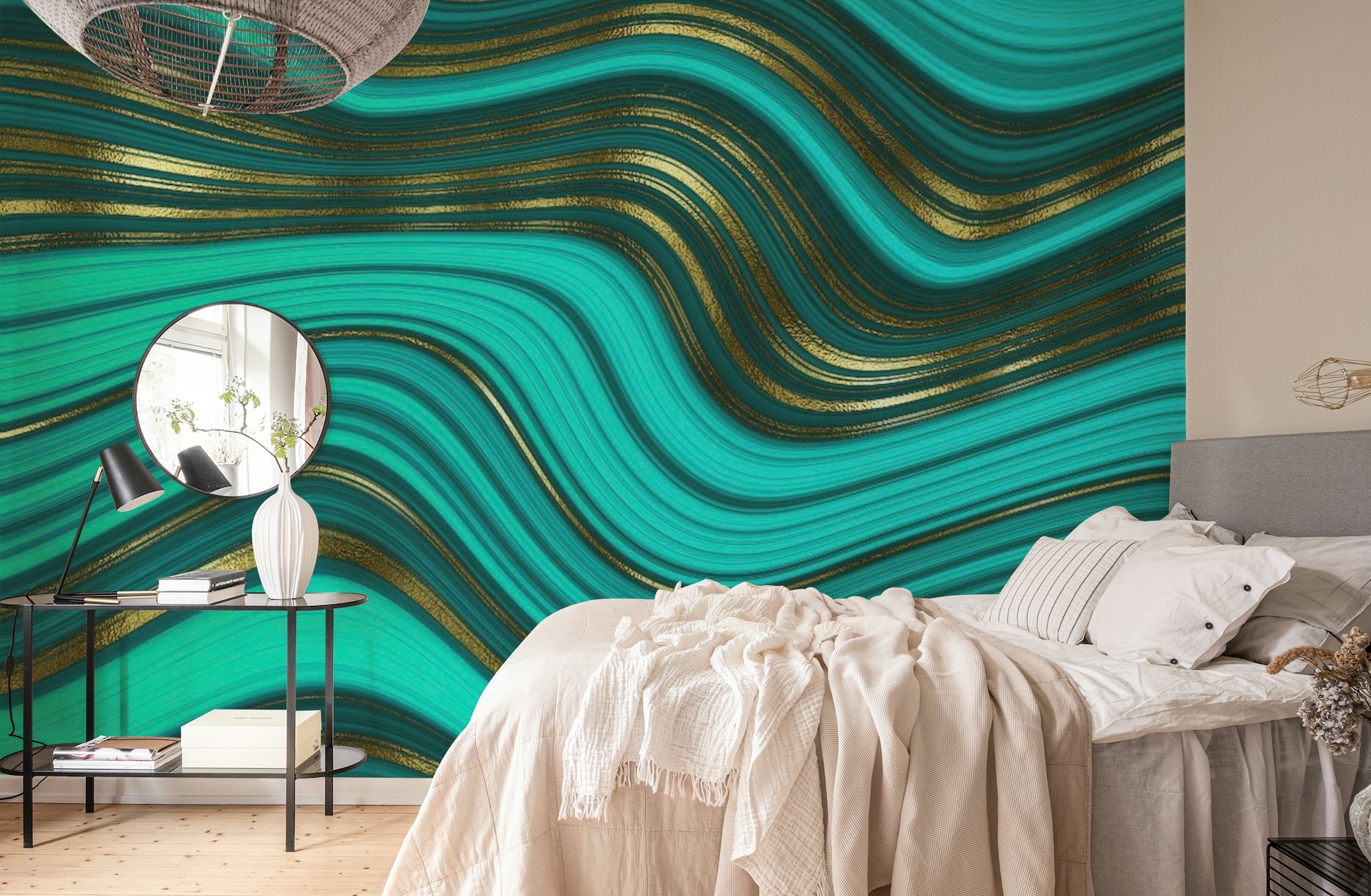Faux Malachite Marble Waves wallpaper