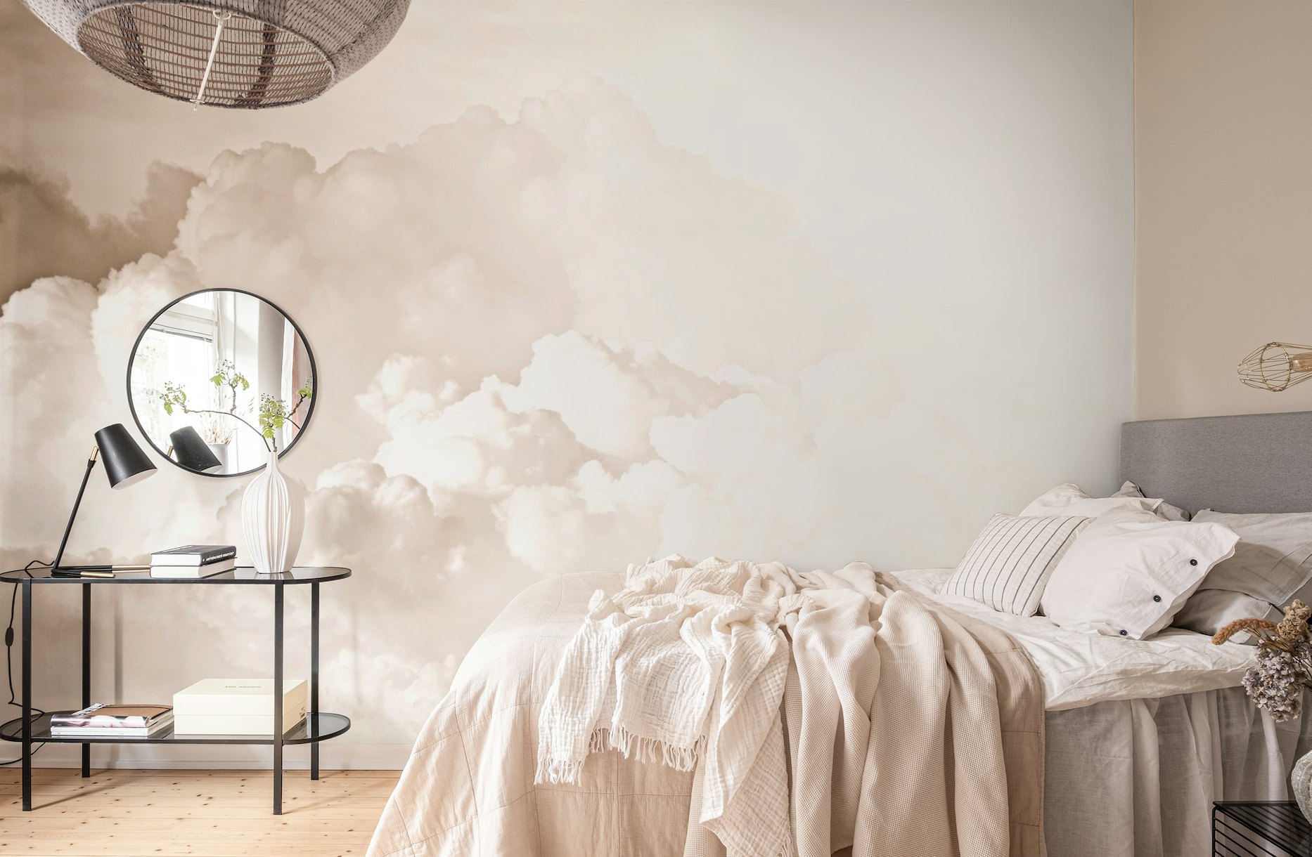 Tranquil Cotton Clouds Beige Clouds Wallpaper