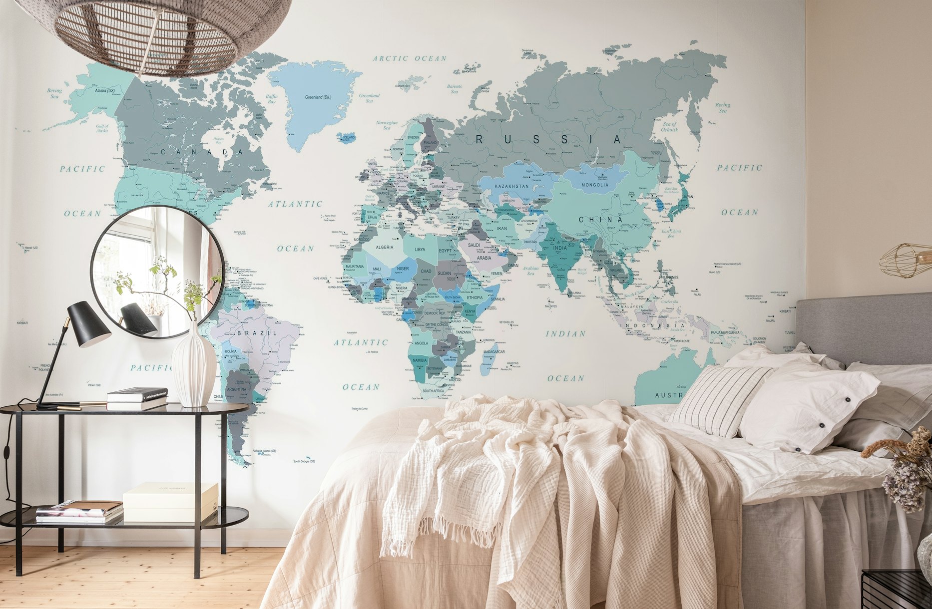 World Map in Teal wallpaper