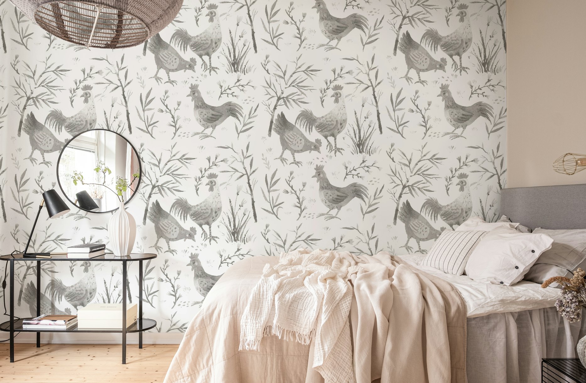 Grey Chickens with Bamboo wallpaper