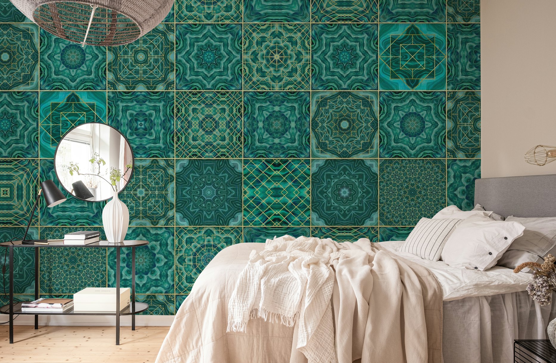 Vintage Teal Moroccan Tiles wallpaper
