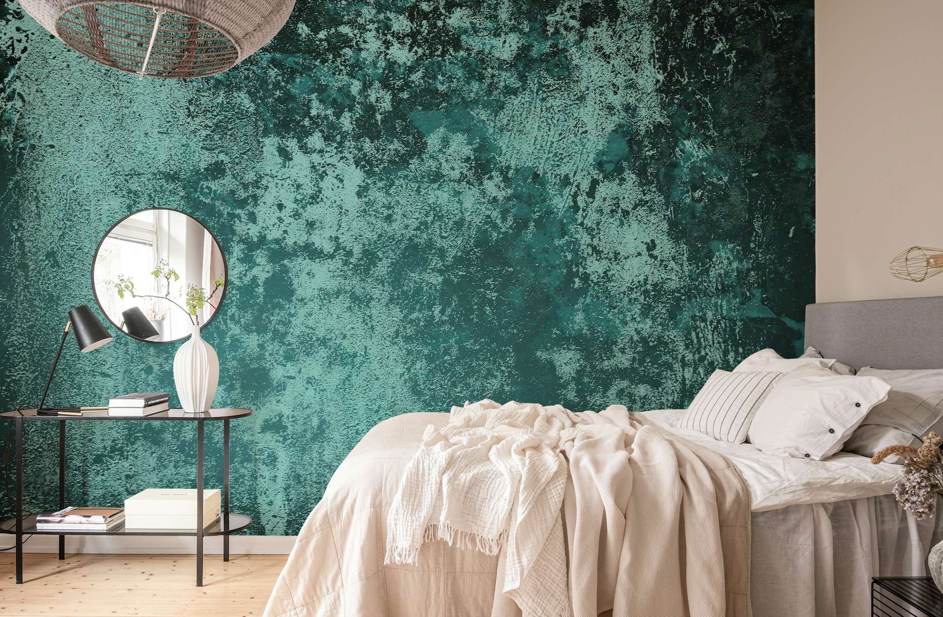 Concrete texture in teal blue wallpaper