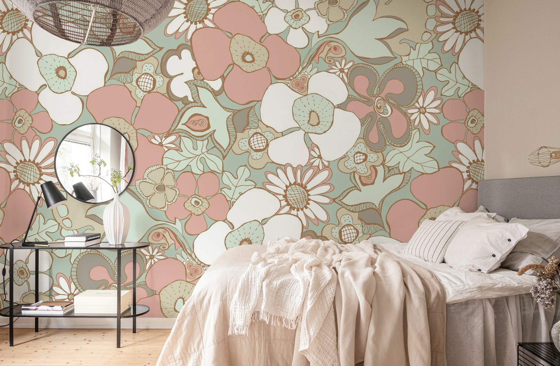 Floral Doodles mint blush wallpaper
