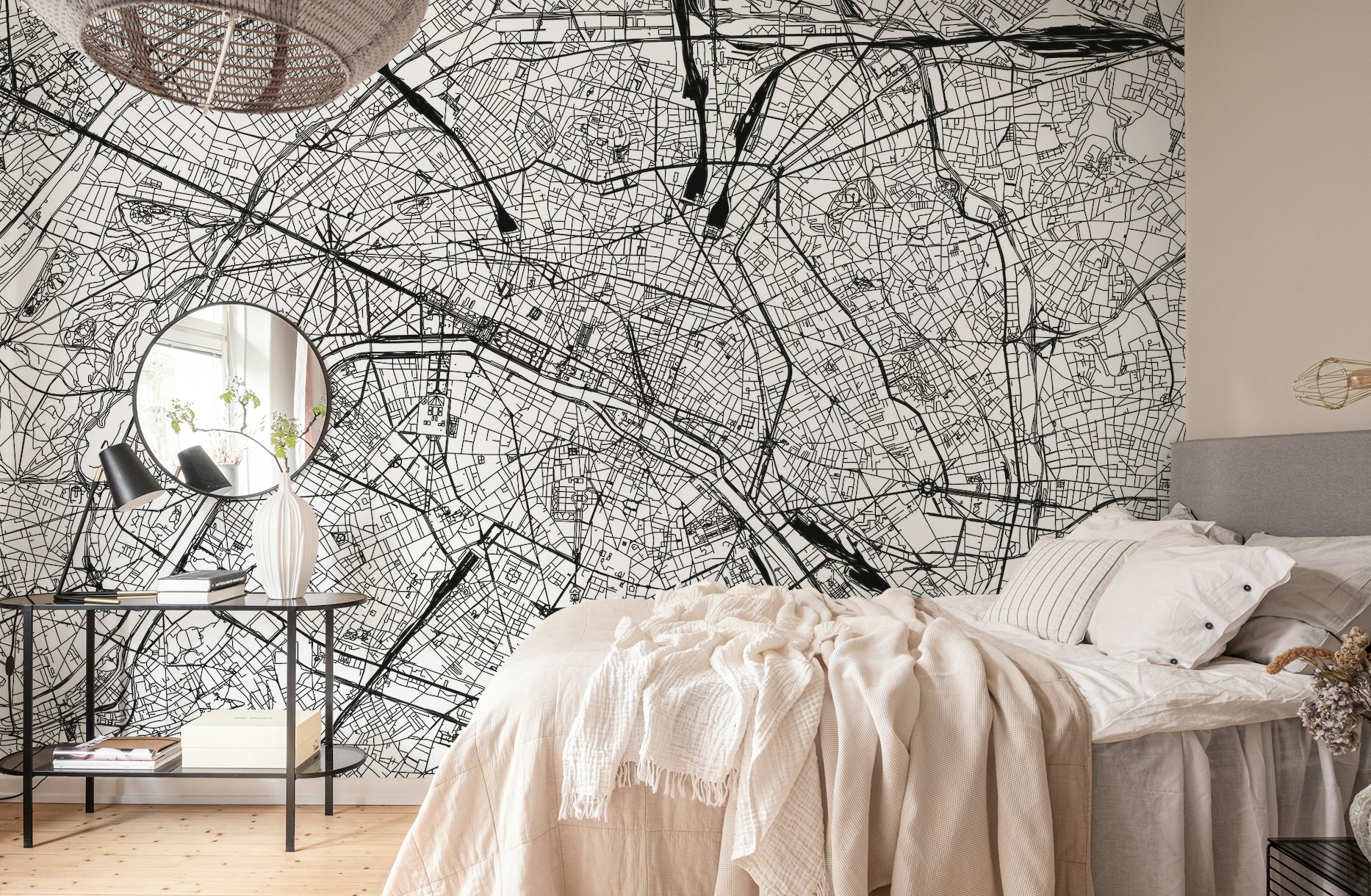 Elegant Paris map wallpaper showcasing a detailed city street layout