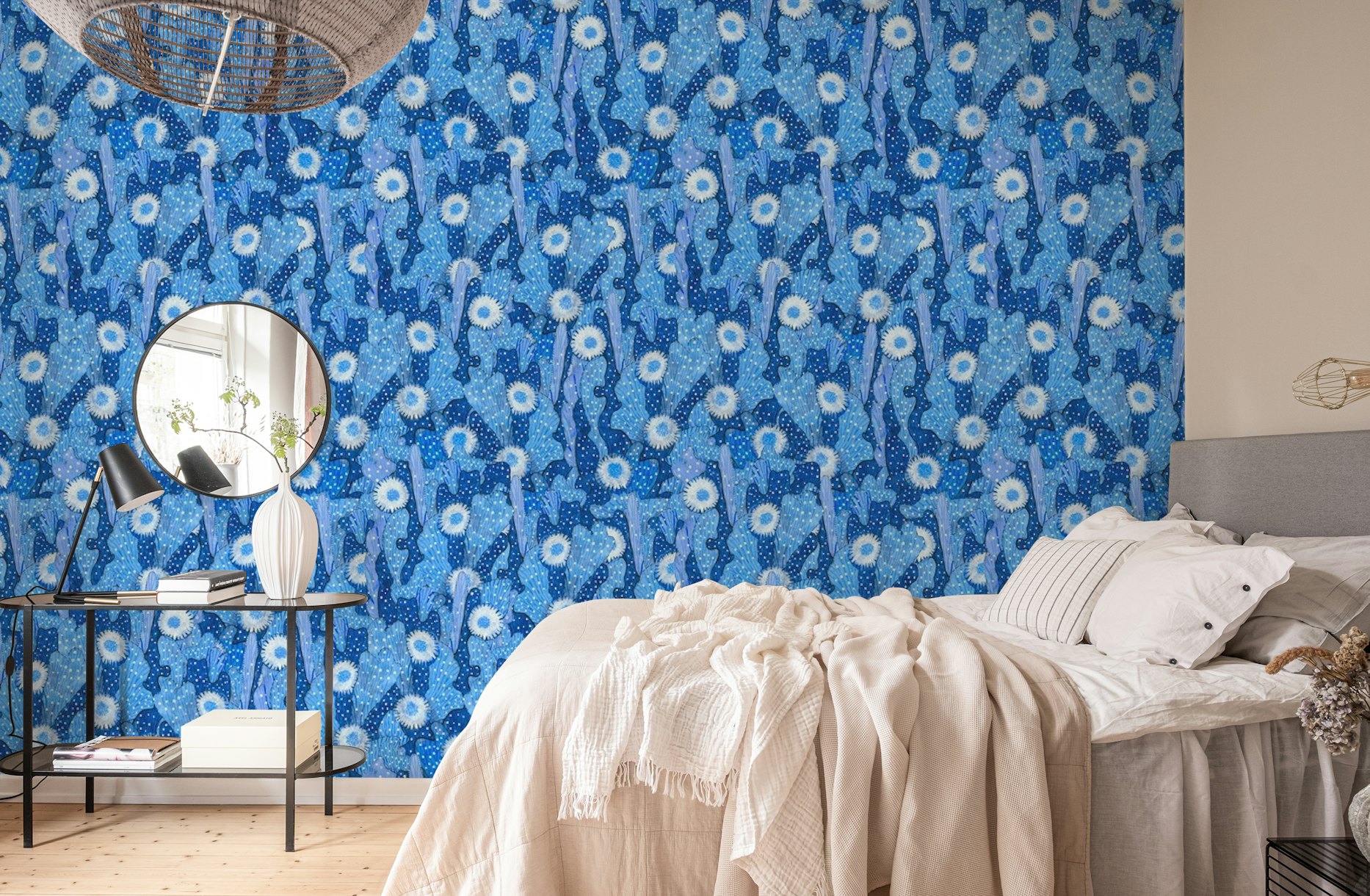 Cactus Camouflage Floral Blue wallpaper