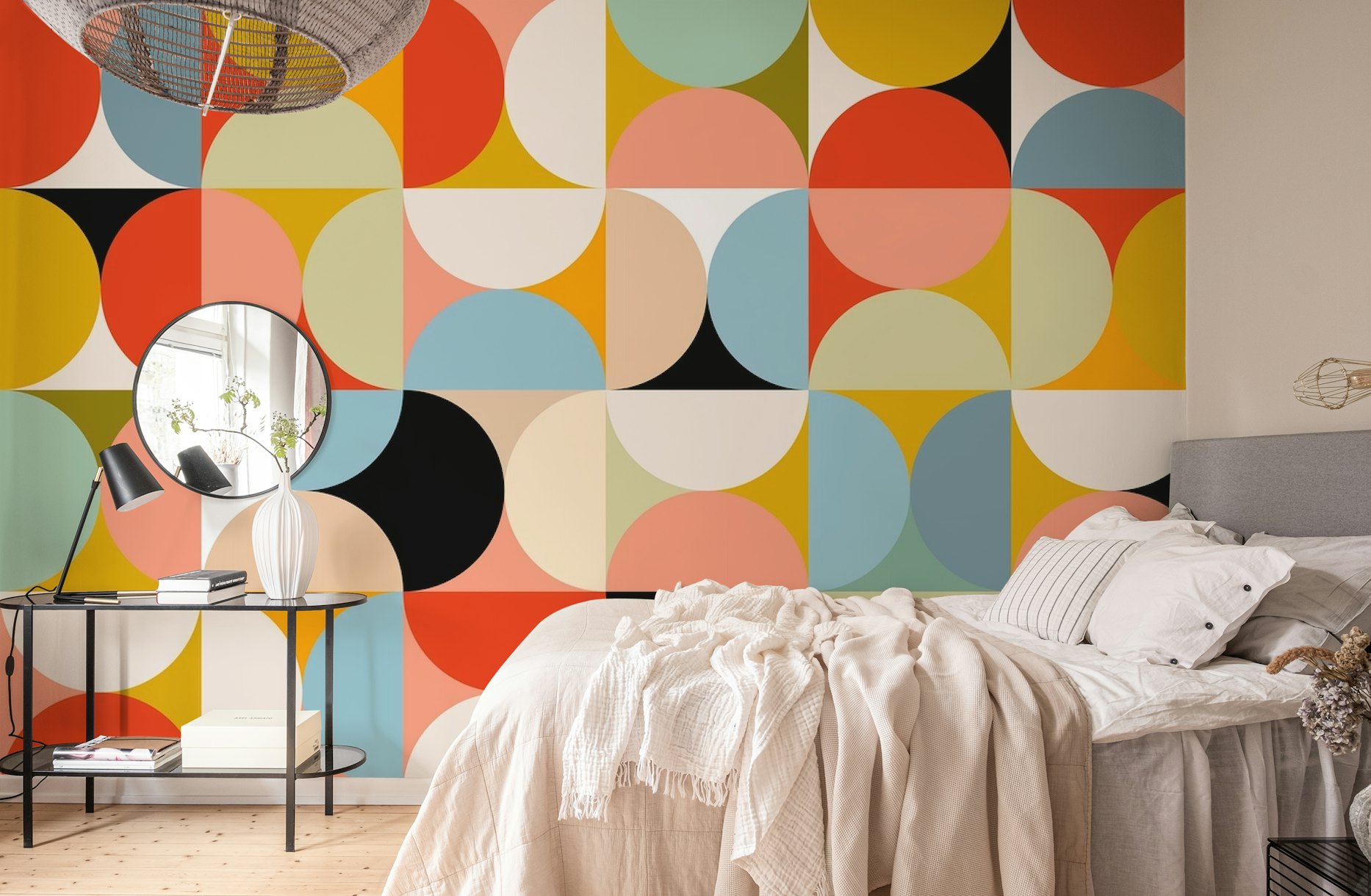 Vibrant Mid-Century Geometric Wallpaper Design