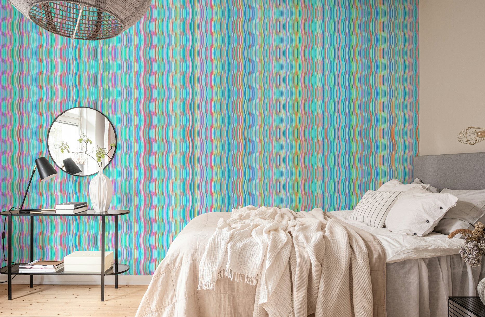 Rainbow Waves Pastel Aqua wallpaper